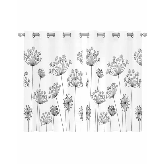 Black Dandelion Sheer Curtains 39 Inch Length 2 Panels Set for Living Room/Bedroom, Spring Country Modern Minimalist Flower Kitchen Curtains Grommet Semi-Sheer Curtains Window Treatments 27.5"x39"x2