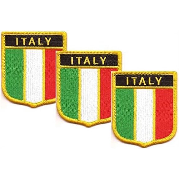3 Pack Set Of Italian Shield Flag Patches, Italy Embroidered Iron On Or Sew On Country Flag Patch Emblems