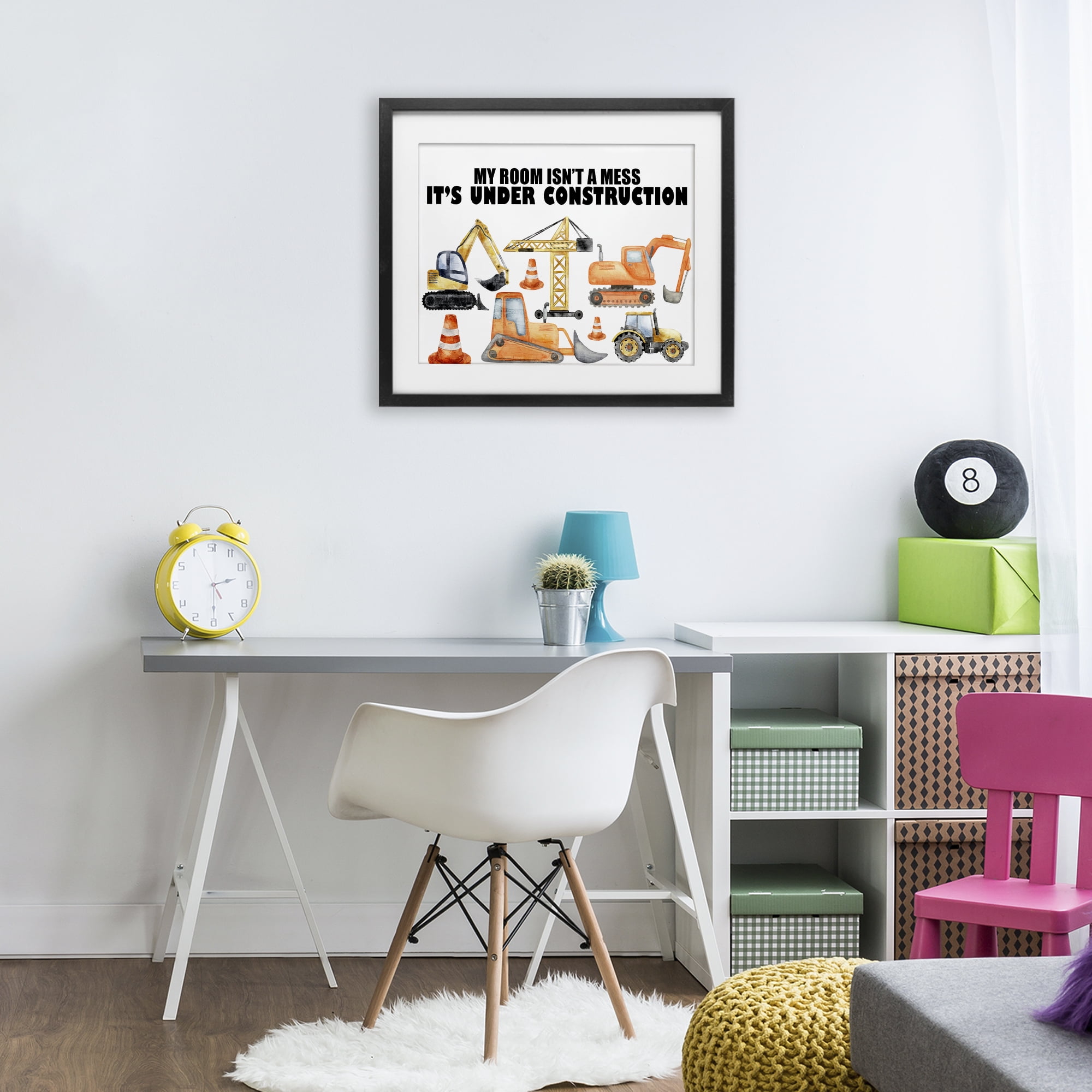Not A Mess Under Construction Black Framed Print Under Glass, design by Kim Allen