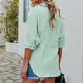 thumbnail image 4 of Camisas con cuello en V para mujer, con botones, manga larga de murciélago, blusas casuales de gran tamaño con bolsillo, 4 of 6