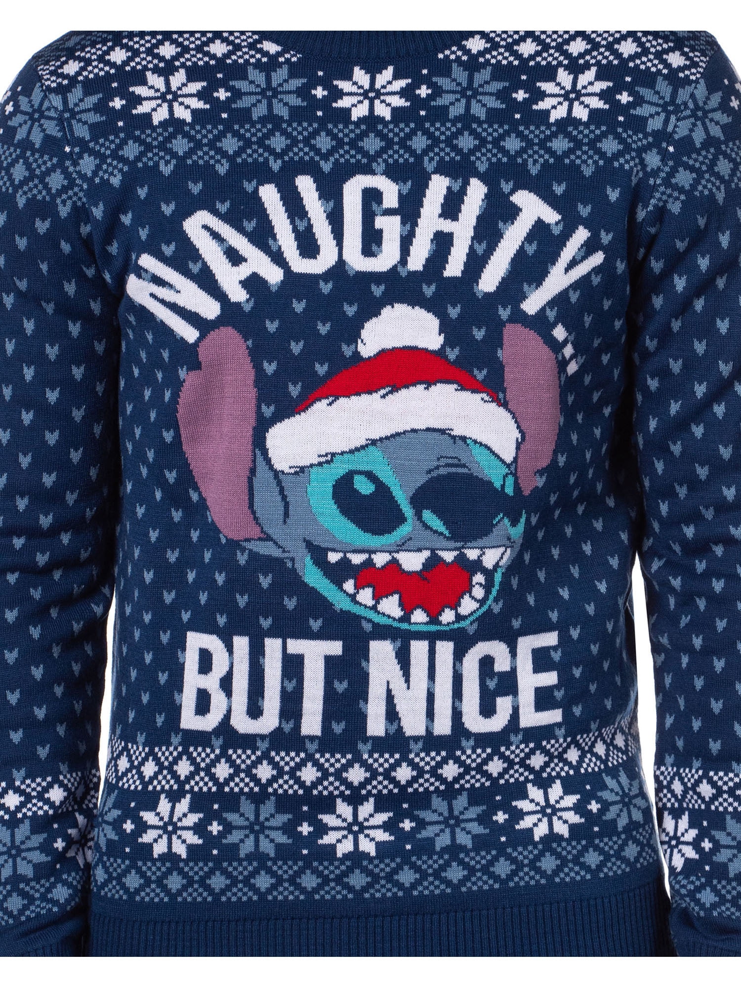 Disney Lilo And Stitch Men's Naughty But Nice Ugly Christmas Holiday Knit Sweater Pullover