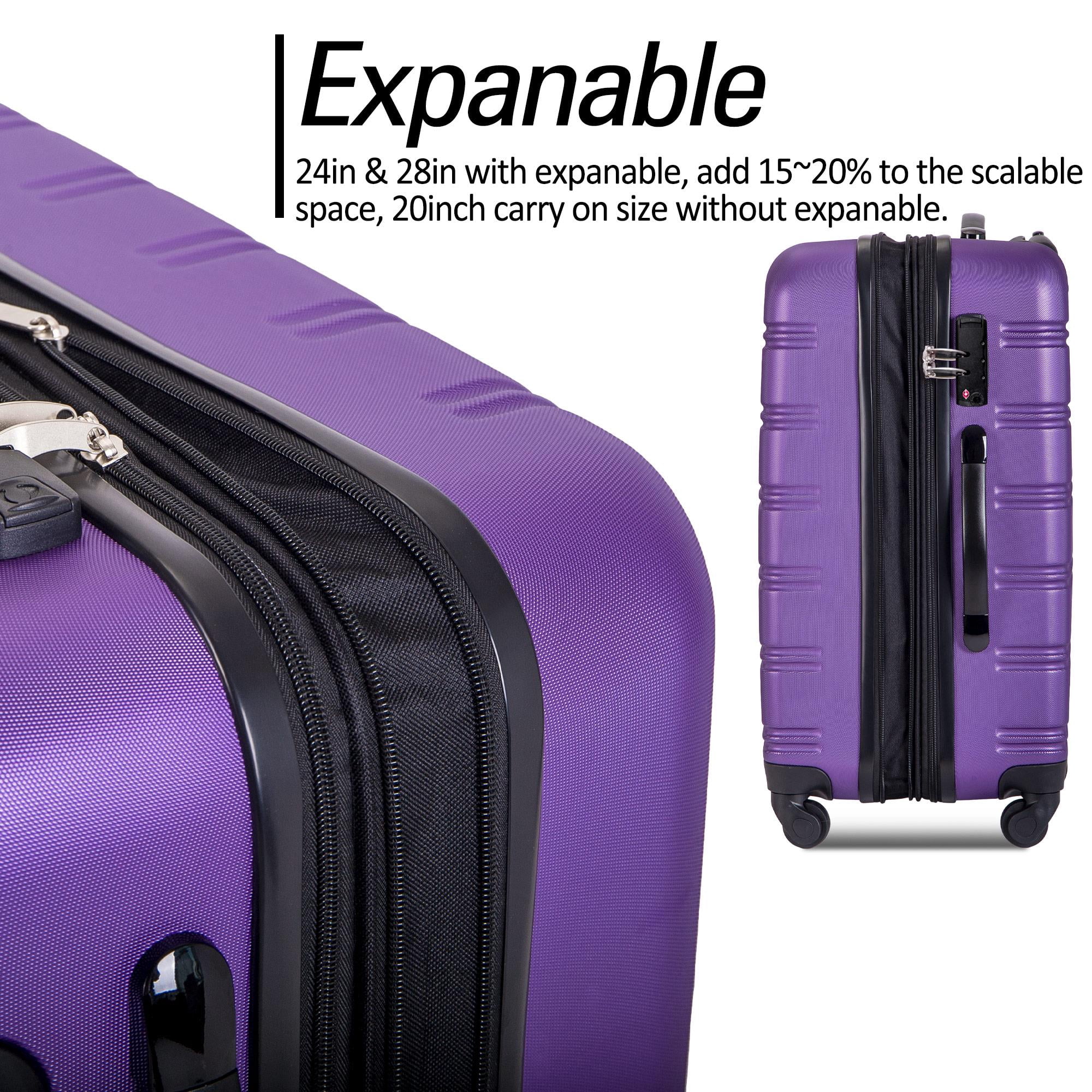 BaytoCare 3 Piece 20/24/28" Luggage Set Travel ABS Bag TSA Lock Trolley Carry On Suitcase Purple