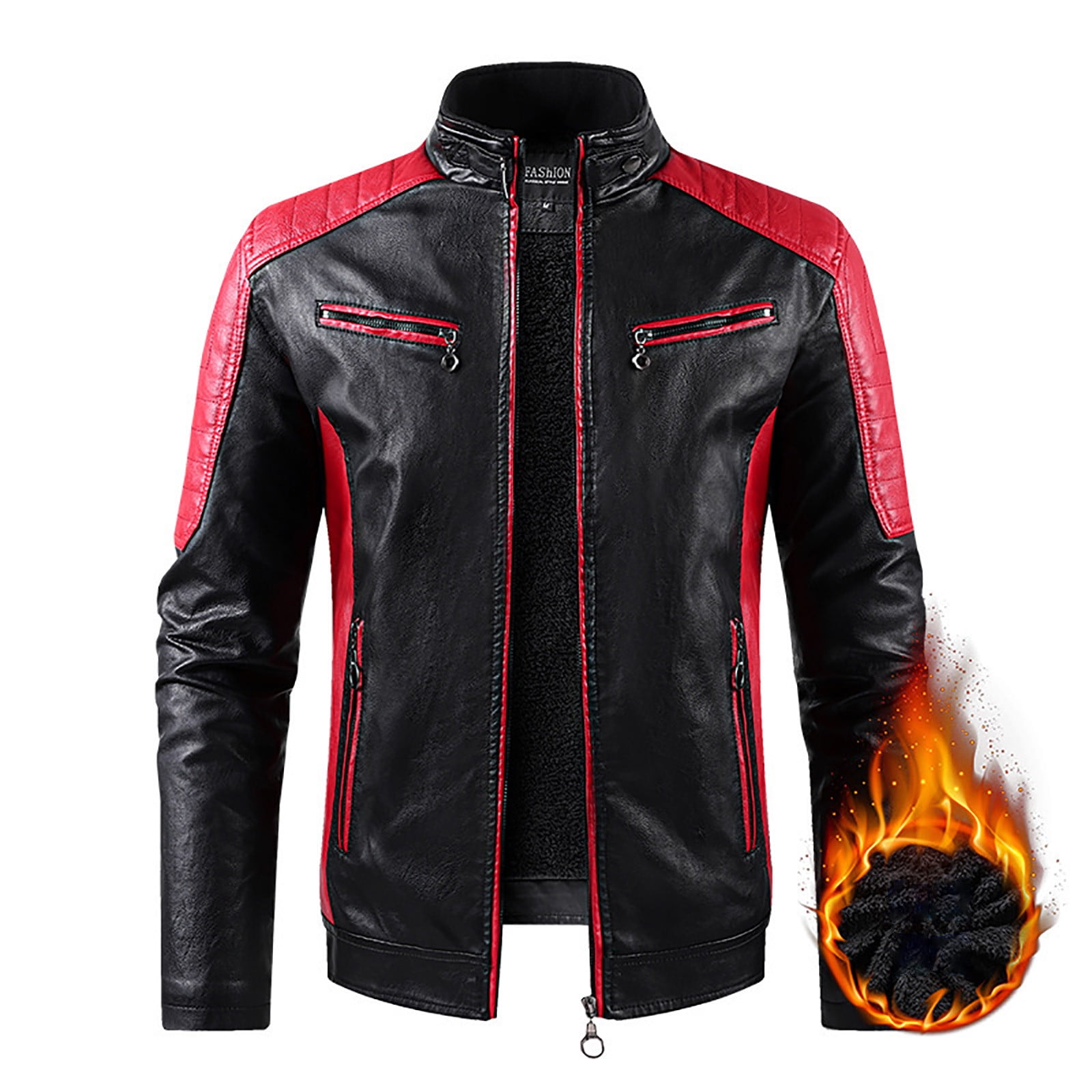 Bazeneo Leather Jacket Mens Slim Fit Faux Leather Jacket Smart Casual Motorcycle Jackets with Zip Pockets Colour Block Zipped Biker Jackets Western Style Stand Collar Outwear