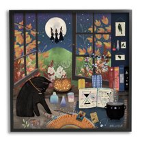Stupell Industries Halloween Witches Autumn Moon Holiday Painting Black Framed Art Print Wall Art