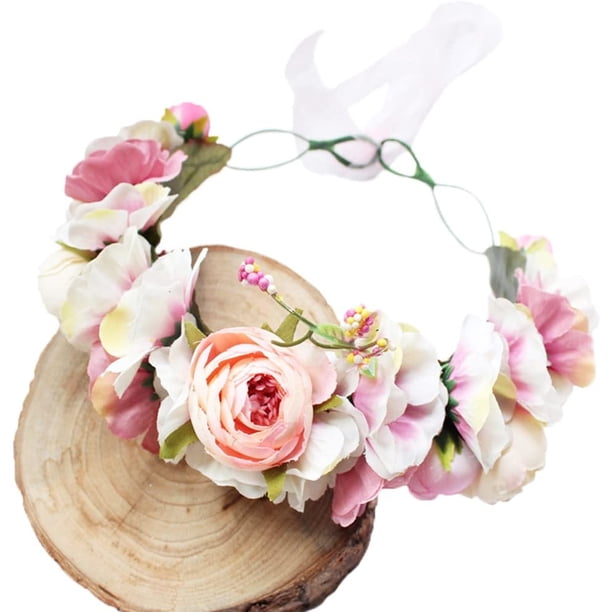 Corona floral Diadema Guirnalda de flores JanHm Tocado floral Boho con cinta Fiesta Boda Festival Rosa