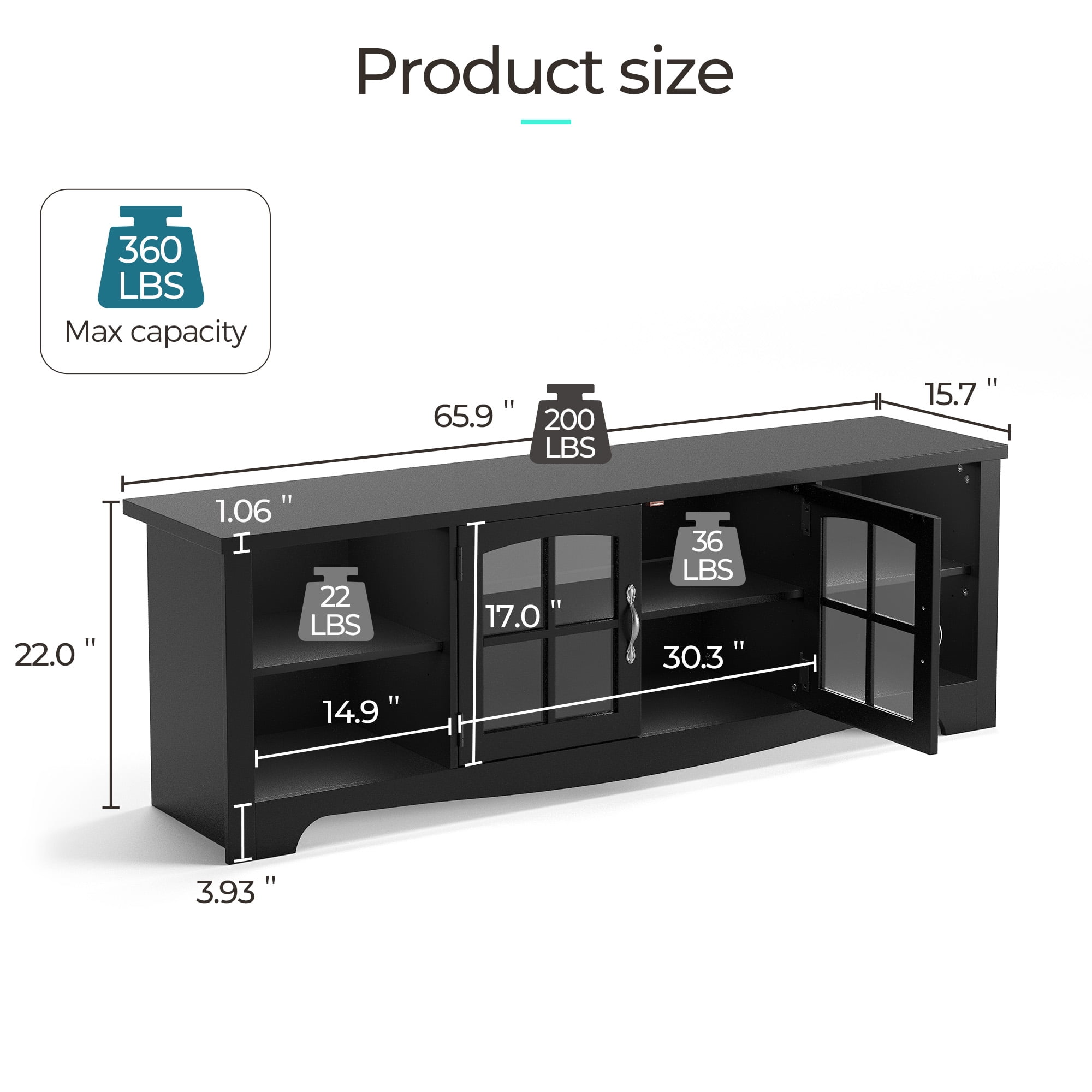 LINSY HOME Modern Farmhouse TV Stand for TVs up to 75", Home Entertainment Center with Storage Cabinet and Adjustable Shelves, Black