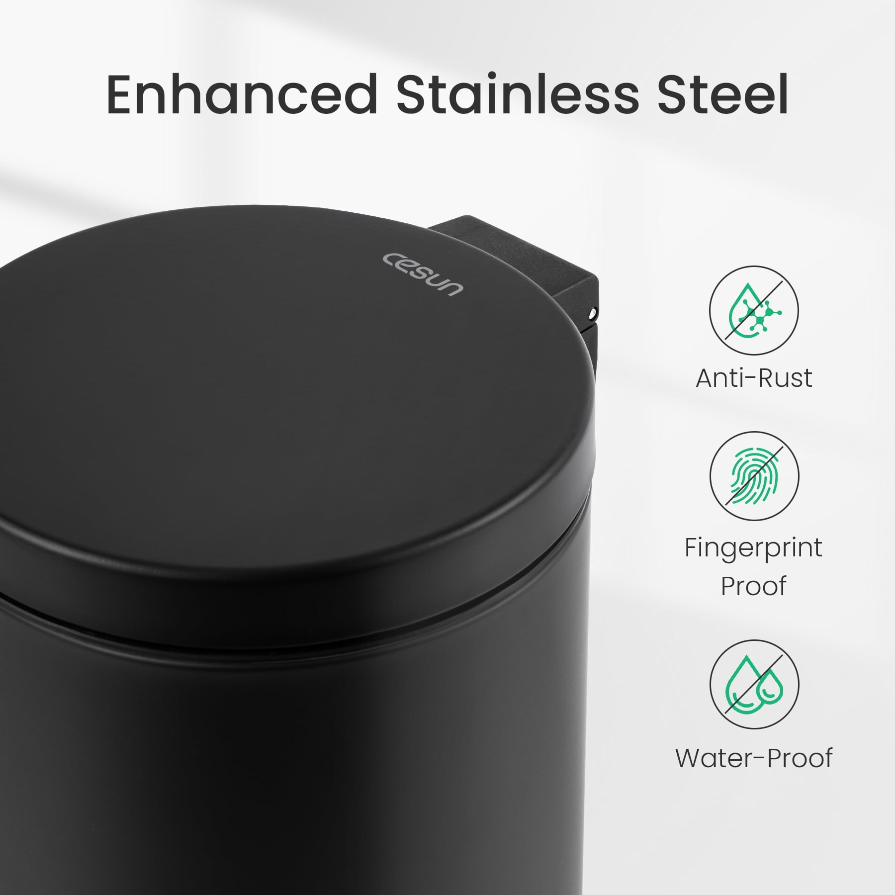 Cesun 4.5 Liters / 1.2 Gallons Bathroom Garbage Can with Lid, Mini Round Wastebasket, Black