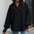 thumbnail image 6 of Oversized Button Down Shirts for Women Loose V Neck Collared Trendy Blouses Solid Color Lantern Long Sleeve Casual Tops, 6 of 7