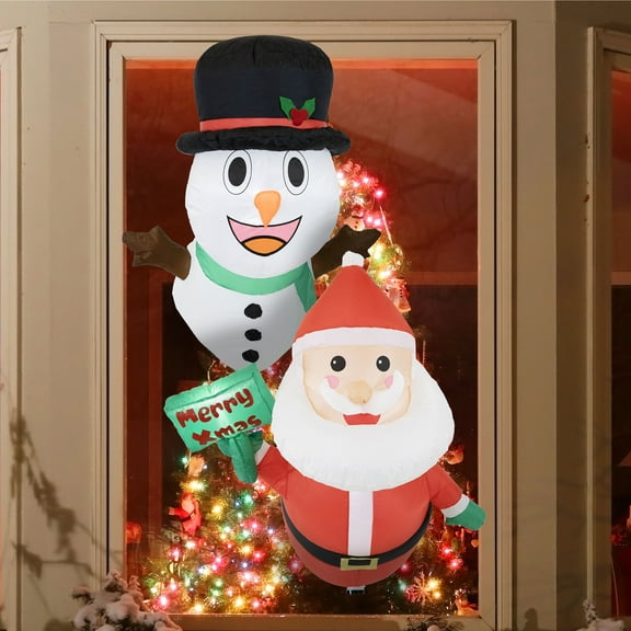 Sunnydaze Inflatable Christmas Decoration for Window Santa and Frosty