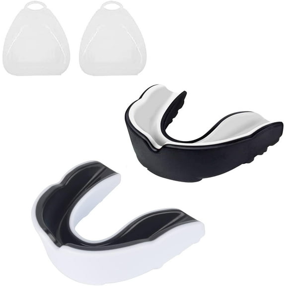 2 Pcs Sports Mouth Guard Adults and Junior Gum Shield with Case, Moldable Slim Fit Mouthguard for Boxing, MMA, Rugby, Martial Arts, Judo, Karate, Hockey and All Contact Sports