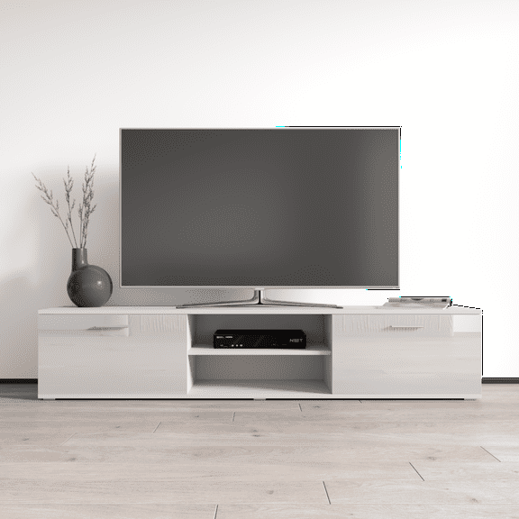 Soho S3 TV Stand for TVs up to 80", Modern High Gloss 71" Entertainment Center, TV Media Console with Storage Cabinets