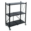 Organize It All 3 Shelf Foldable Metal Storage Shelves, Wheels, Adult, Kitchen, Laundry Room, Black