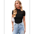 thumbnail image 3 of Camisetas de Corta con Cuello Alto para Mujer, de Transparente y Fruncida, para Salir A . Negro XL, 3 of 8