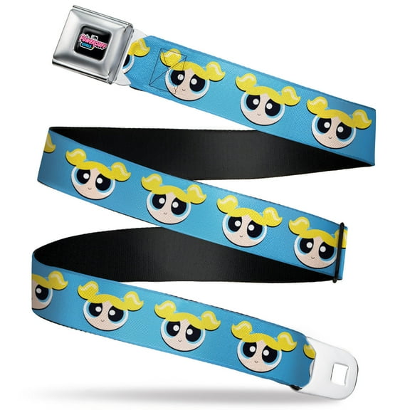Warner Bros. Animation Belt, Seatbelt Buckle Belt, The Powerpuff Girls Bubbles Face Close Up Blue, 30 to 44 Inches