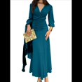 thumbnail image 1 of Vestidos de Cóctel de Sirena para Otoño e Invierno para Mujer, Larga, Escote en V, Ajustados, Maxivestido Fruncido en la Cintura. Azul Pavo Real XL, 1 of 9