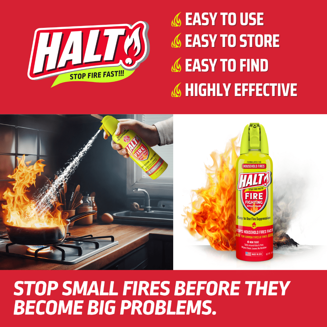 HALT Fire Extinguisher Kit – 10oz Fire Suppression Spray + Fire Blanket - Home Ready Fire Bundle
