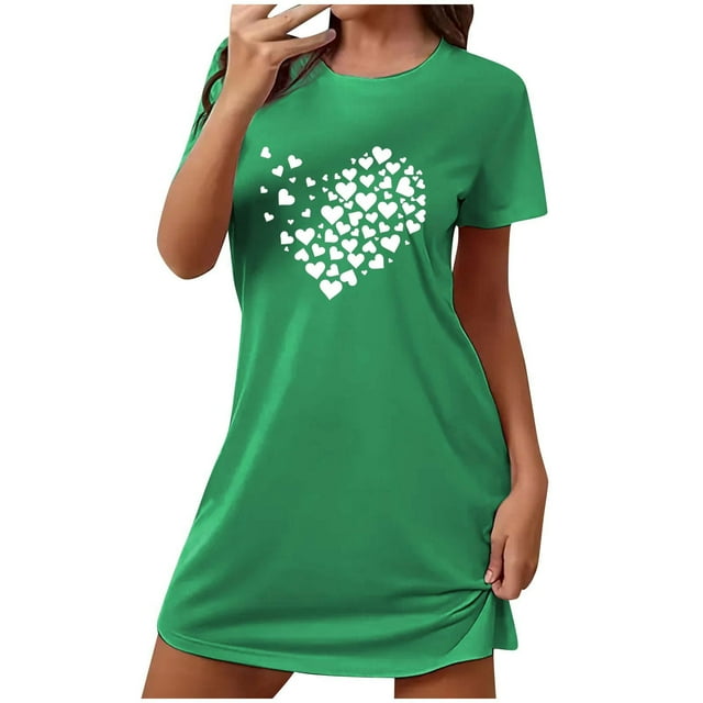 PEZHADA Chemises de Nuit pour Femmes Coton Doux Chemise de Nuit Courte Surdimensionnée Mode Imprimé Poitrine Manches Courtes Chemise de Nuit Manches Courtes Chemises de Nuit pour Femmes