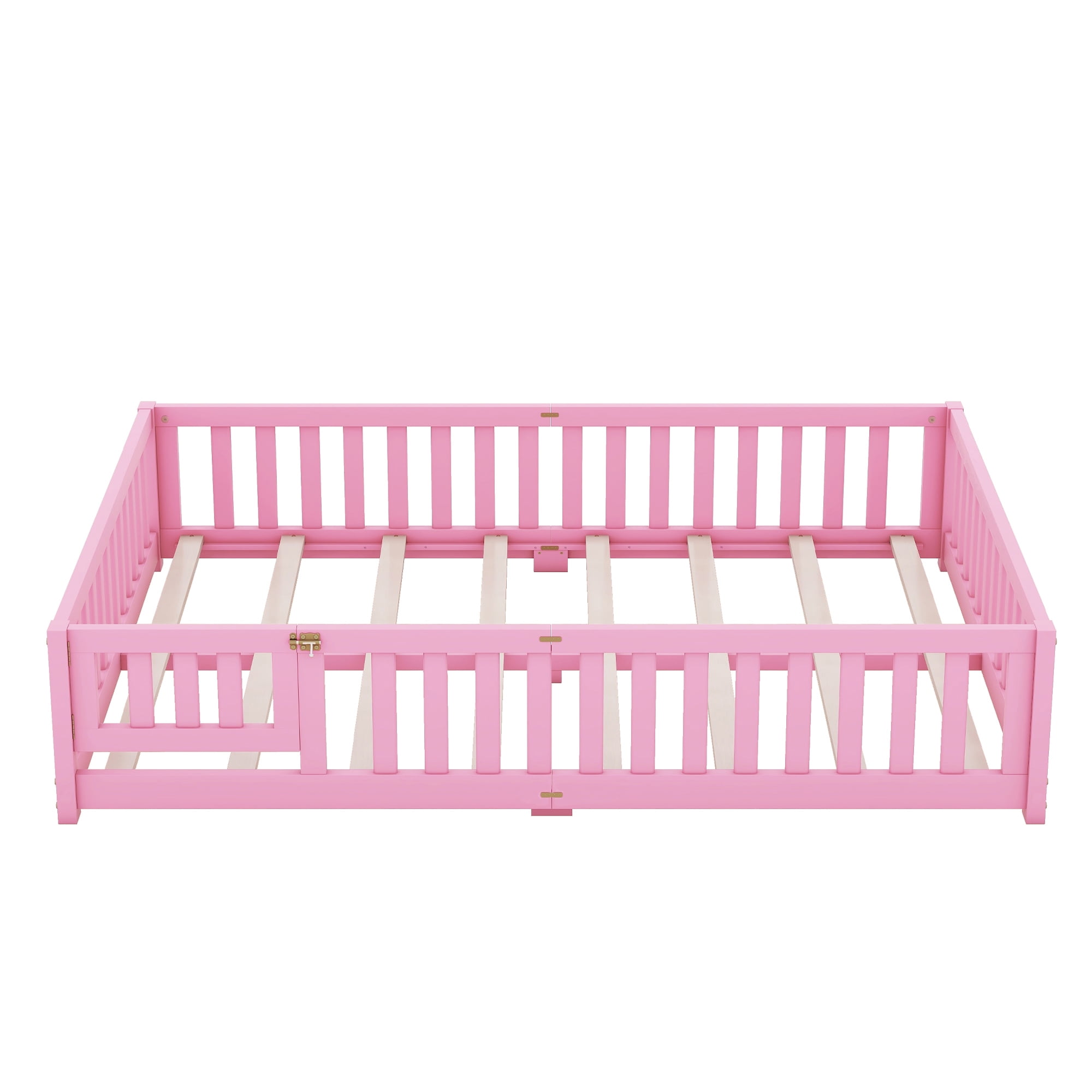 Miniyam Queen Size Toddler Floor Bed with with Safety Guardrails, Pink