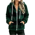 thumbnail image 5 of QUNYINEY Plaid Womens Jacket Sherpa Fleece Hooded Full Zip Winter Outerwear Jackets Long Sleeve with Pockets Warm Coats, 5 of 6