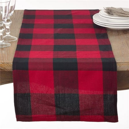 

SARO 16 x 90 in. Rectangle Cotton Table Runner with Buffalo Plaid Pattern - Red