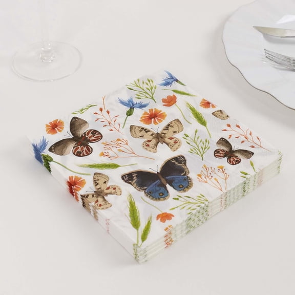 BalsaCircle 50 Assorted 2 Ply Paper Napkins Field Herbs Butterfly Print Party Events Decorations Supplies