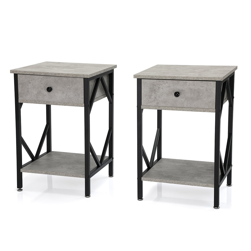 Resenkos Industrial Nightstand Set of 2 with Storage Shelf , Metal Frame Bedside Table for Bedroom Gray Resenkos Industrial Nightstand Set of 2 with Storage Shelf , Metal Frame Bedside Table for Bedroom Gray