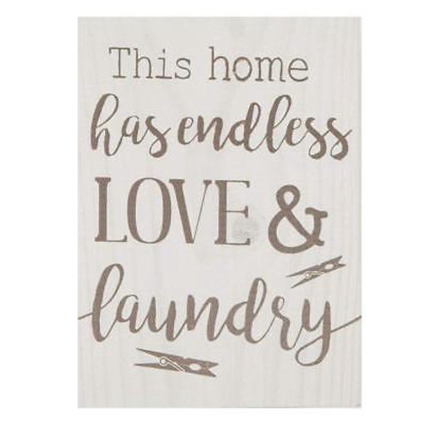 THIS HOME HAS ENDLESS LOVE & LAUNDRY Distressed Wood Block Sign, 5.5" x