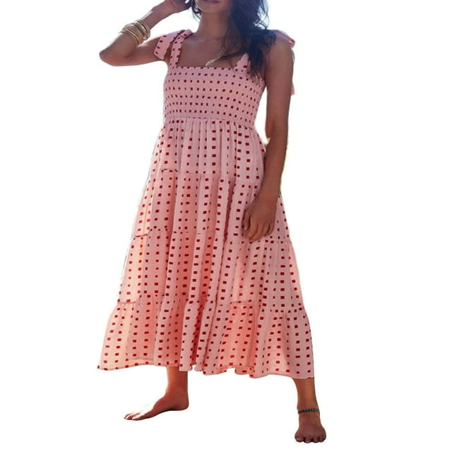 Robe Longue Maxi Évasée d'Été Boho pour Femmes à Bretelles Spaghetti, Encolure Carrée, à Volants Floraux, Ligne A, Plage, Robe d'Été