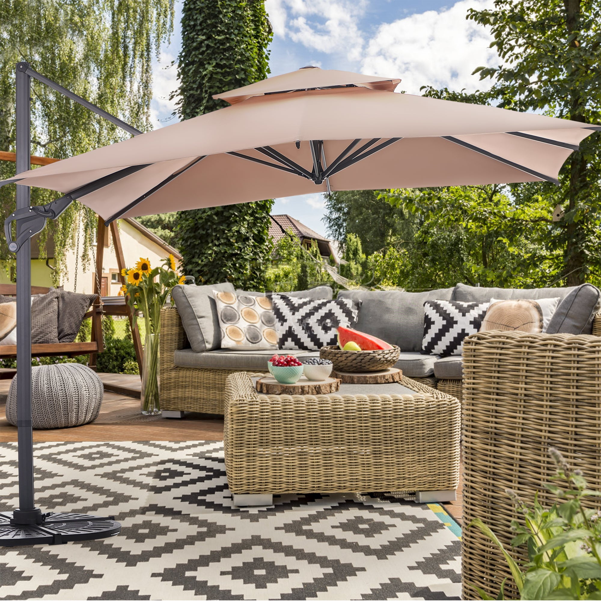 Alpha Joy 10ft Outdoor Patio Square Cantilever Umbrella with Aluminum Pole & Ribs, Beige