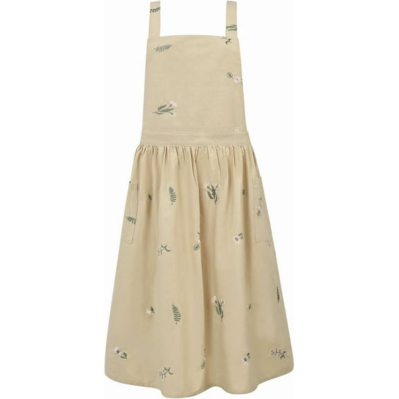 Cross Back Aprons for Women with Pockets Cotton Kitchen Aprons Waterproof Pinafore Dress for Painting Cooking