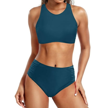 Women High Waisted Bikini Plus Size Bathing Suits Women with Underwire Sexy Push Up Two Piece Swimsuits Vintage Swimsuit Two Piece Retro Ruched High Waist Print Bikini Set