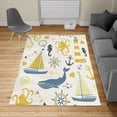 thumbnail image 2 of Nautical Turkish Area Rug, Pastel Colored Composition of Lighthouse Sailboat Fish Shells Octopus, Carpet for Living Room Decor with Distressed Look, 2.6' x 5', Dark Yellow Night Blue, by Ambesonne, 2 of 4