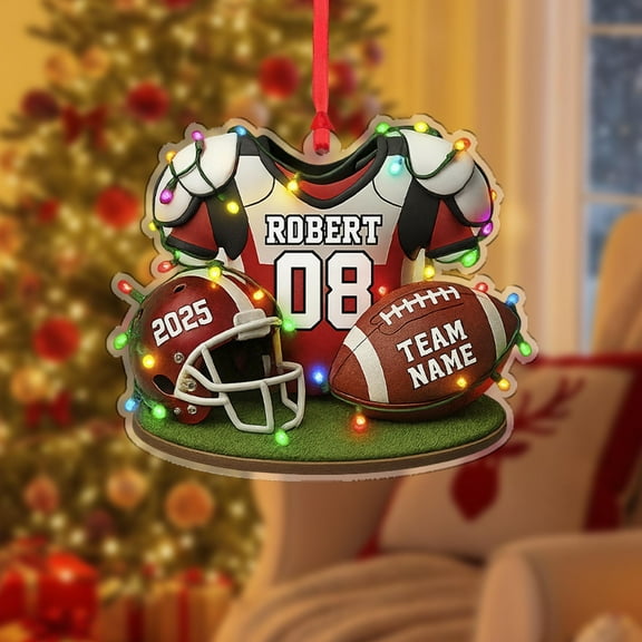 Personalized Football Acrylic Christmas Ornament 2025 with Jersey & Helmet Custom Name Team Sports Holiday Tree Decor, Player/Coach/Fan Keepsake