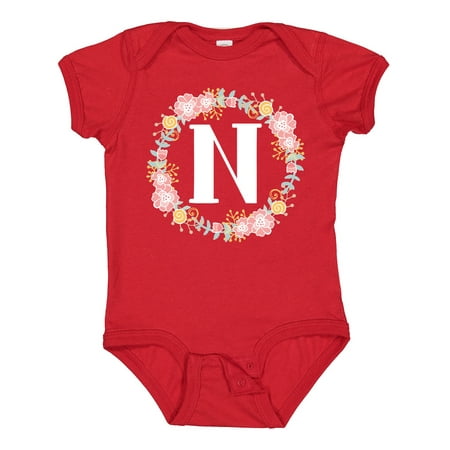 

Inktastic Monogram Letter N Rose Floral Wreath Gift Gift Baby Girl Bodysuit