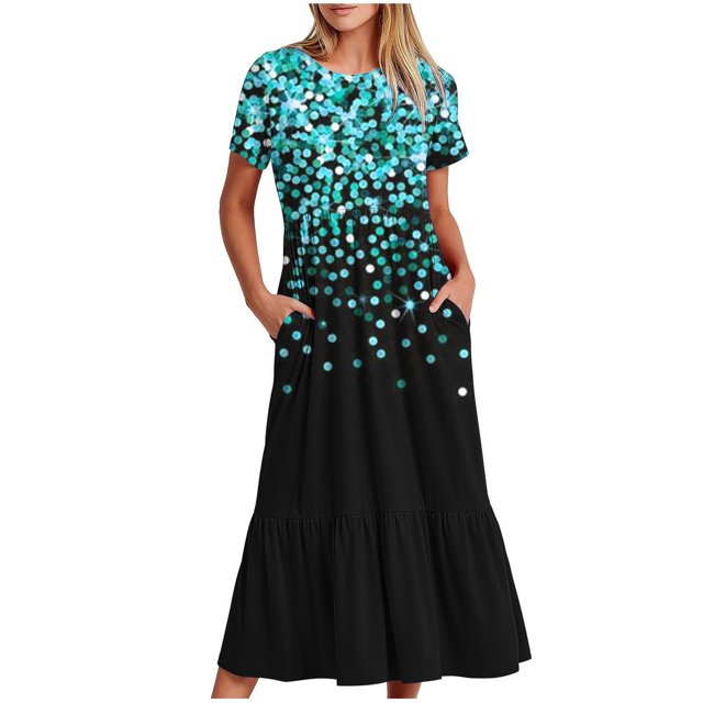 Pisexur Robe à Manches Courtes Col Rond Mode Femme Robe Imprimée Col Rond Blouse Femme