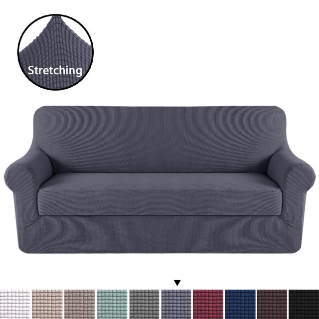 H.VERSAILTEX 2-Piece Jacquard Spandex Sofa Stretch Slipcover, Gray