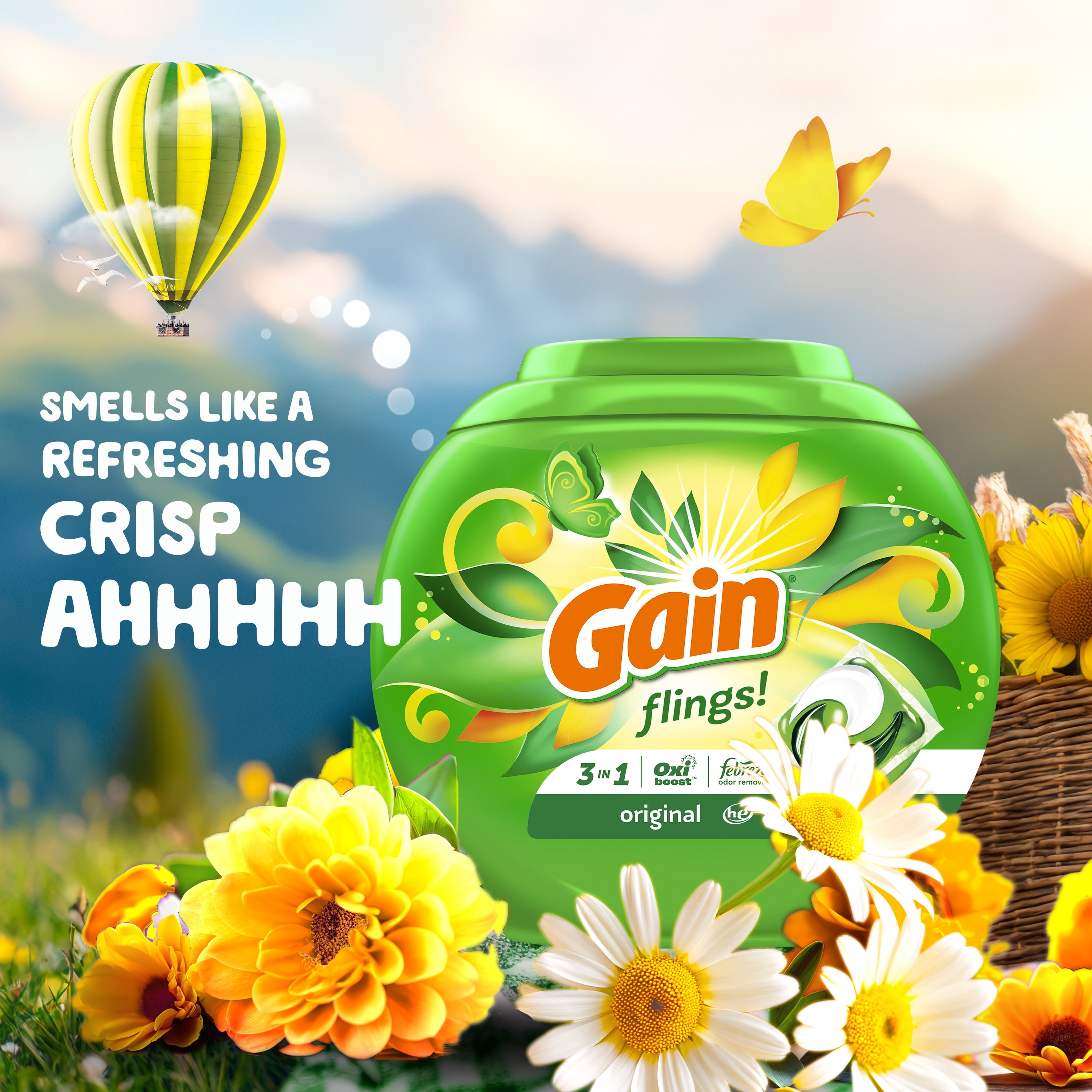未開封Gain flings!3in1 38個入×4点 Gain Flings 3-in-1 Oxi Boost Febreze Laundry Detergent Pacs