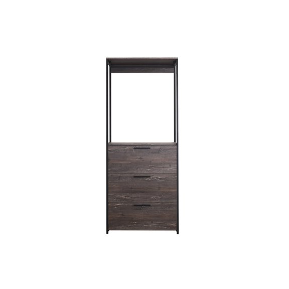 Klair Living Monica Wood and Metal Walk-in Closet with 3-Drawer in Rustic Gray