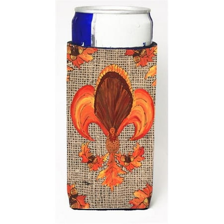 

Thanksgiving Turkey Fleur De Lis On Faux Burlap Michelob Ultra bottle sleeves For Slim Cans - 12 oz.