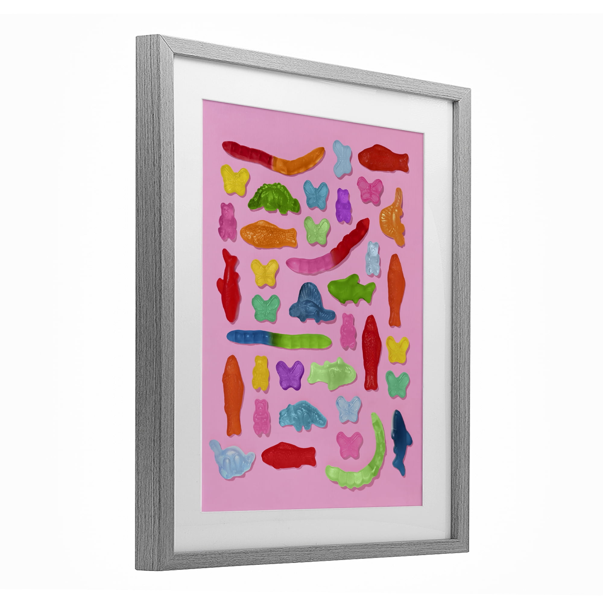 Stupell Industries Pink Gummy Animal Collage Gray Framed Print Under Glass, design by LISH Creative