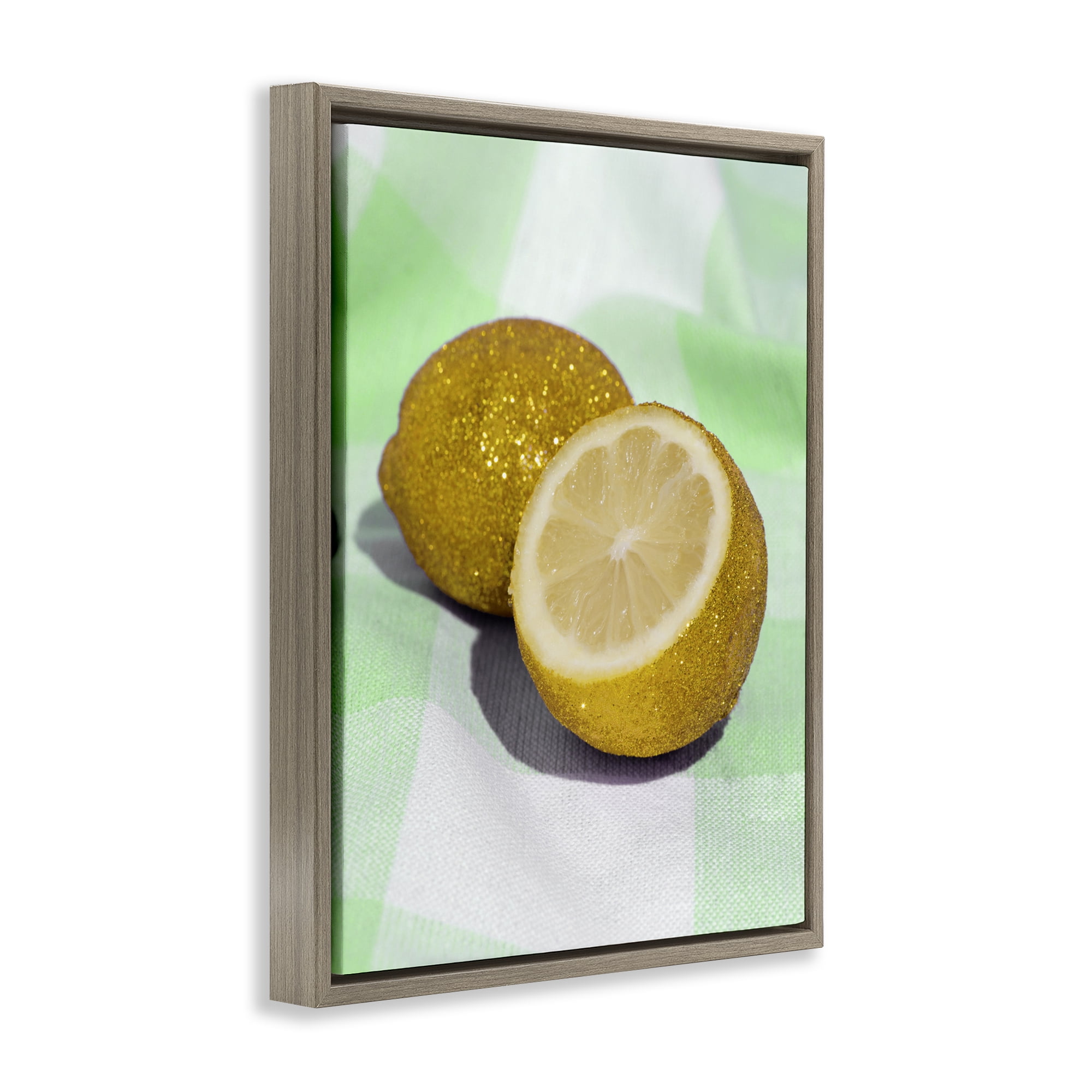 Stupell Industries Glimmer Lemon on Green Brown Framed Floater Canvas Wall Art, design by LISH Creative
