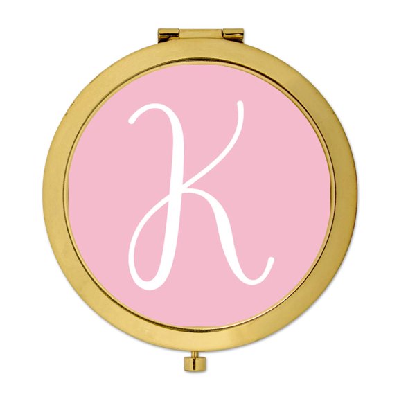 Koyal Wholesale Gold Compact Mirror Bridesmaid's Wedding Gift, Blush Pink, Monogram Letter K, 1-Pack