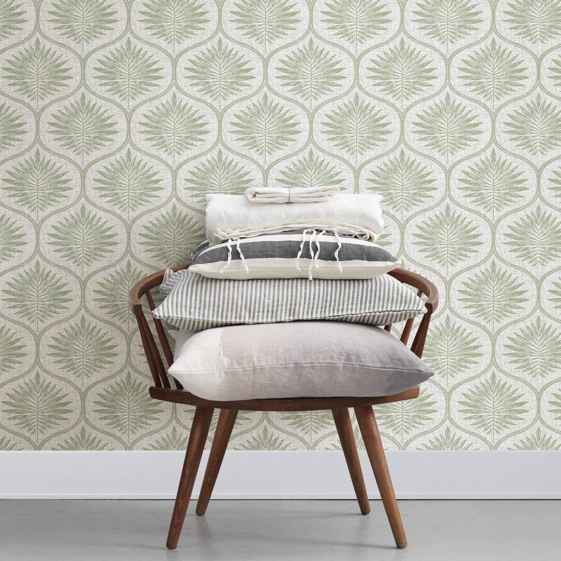 NuWallpaper Green Primitive Leaves Vinyl Peel And Stick Wallpaper, 216-in by 20.5-in, 30.75 sq. ft.