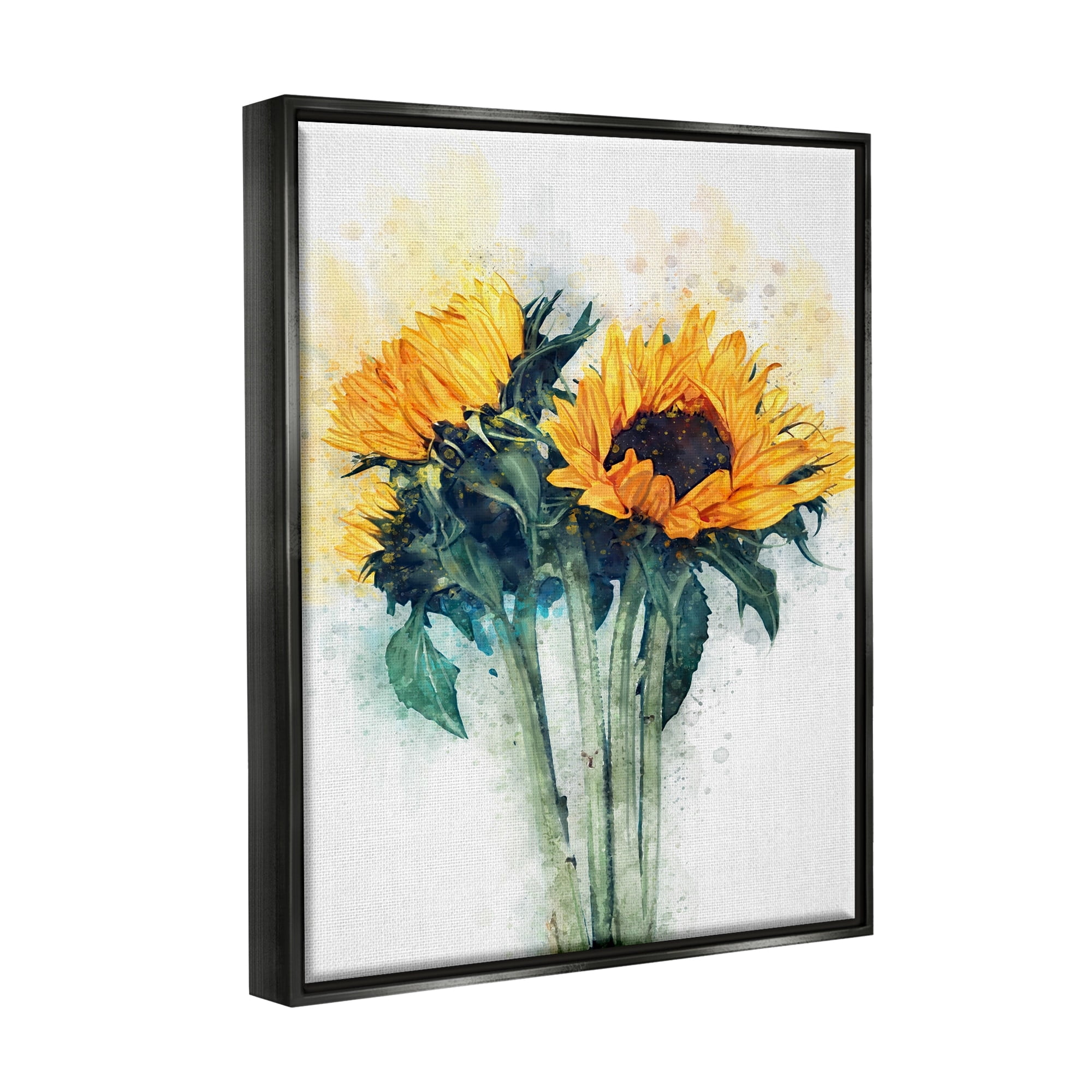 Stupell Industries Sunflower Assortment with Watercolor Accent Jet Black Framed Floating Canvas Wall Art, 16x20, by Ziwei Li