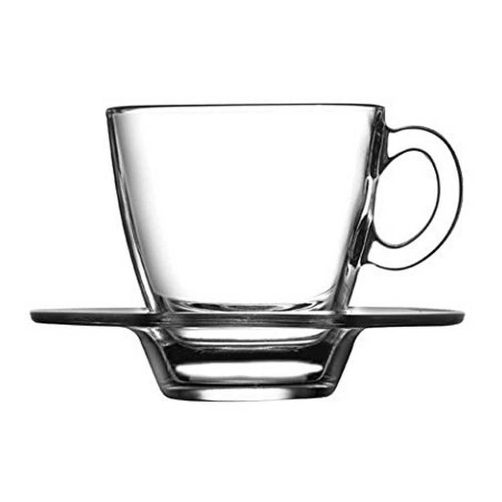 Pasabahce 95756, 2 1/2 oz Espresso Cup and Saucer Set, Clear Glass