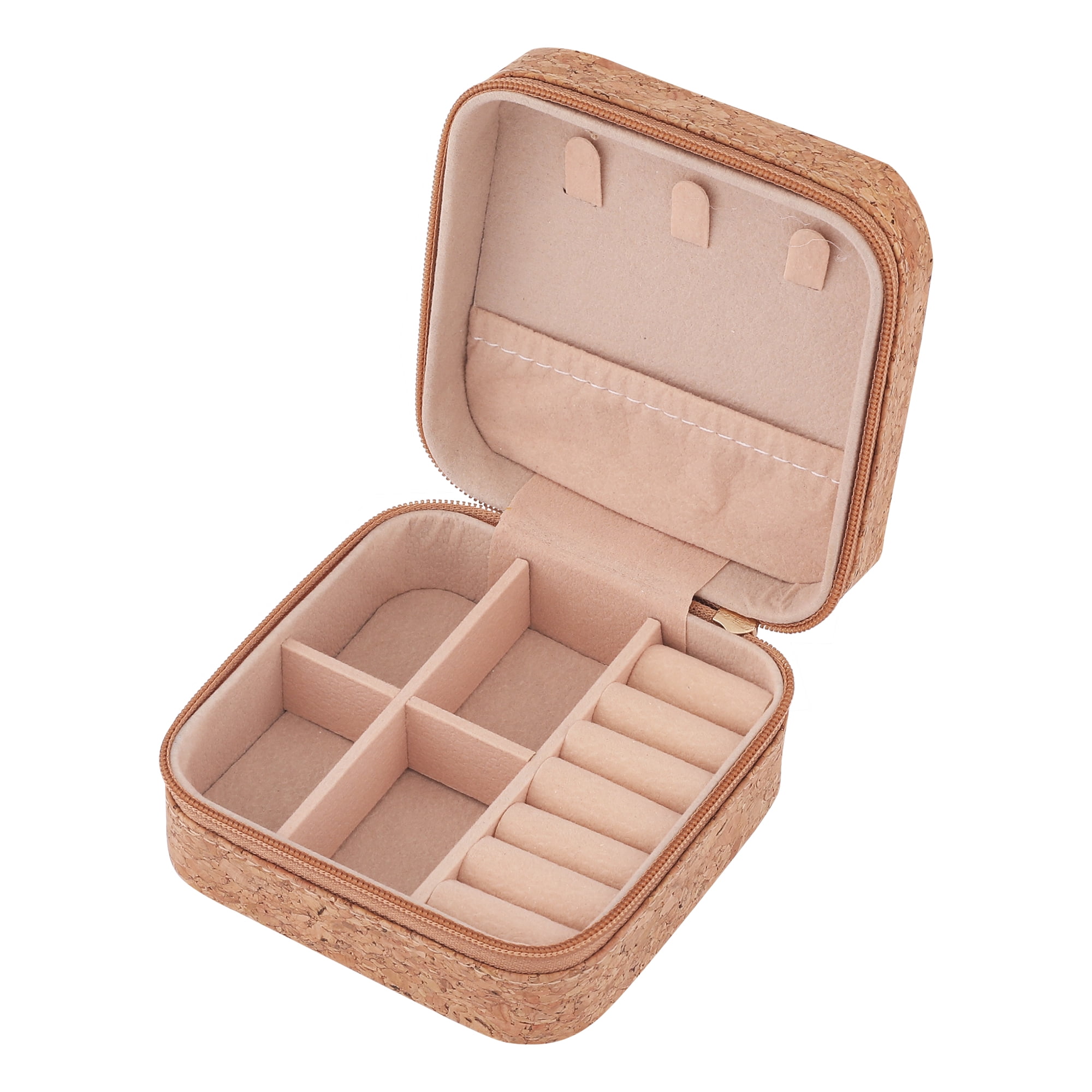 Unique Bargains Vintage Mini PU Leather Jewelry Box with Zipper Brown Grass Pattern