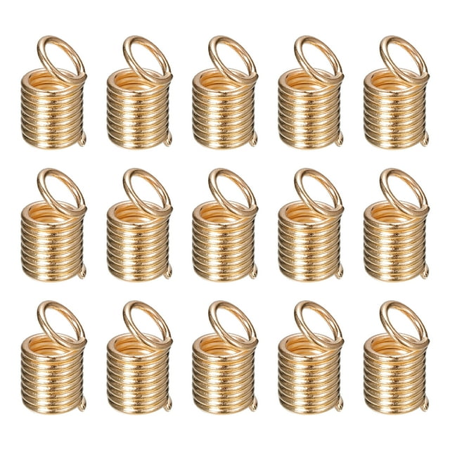 200uds Bobina Cuerda Extremos, 5x9mm Hierro Resorte Tubo Tapa Broches con Bucles para Bricolaje Joyería Artesanal Producción, Claro Dorado