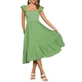 thumbnail image 1 of Vestido midi bohemio de tirantes con volantes y escote cuadrado para mujer INSPIRE CHIC, color verde, talla L, 1 of 6