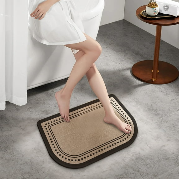 Half Circle Bath Mat Thin Bathroom Rugs Fit Under Door Quick Dry Non Slip Washable Bathroom Mat with Rubber Backing Absorbent Woven Half Round Shower Rug Flower Bath Rugs 11.81x19.69 Inch 13 Styles
