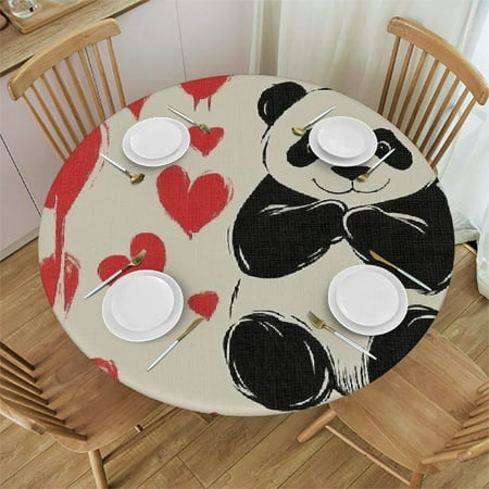 

Patifu Panda Bear Round Tablecloth 100% Polyester Stain-Resistant Washable for Indoor Outdoor Restaurant Wedding Party Home Kitchen Picnic Farmhouse Decor 46 -50